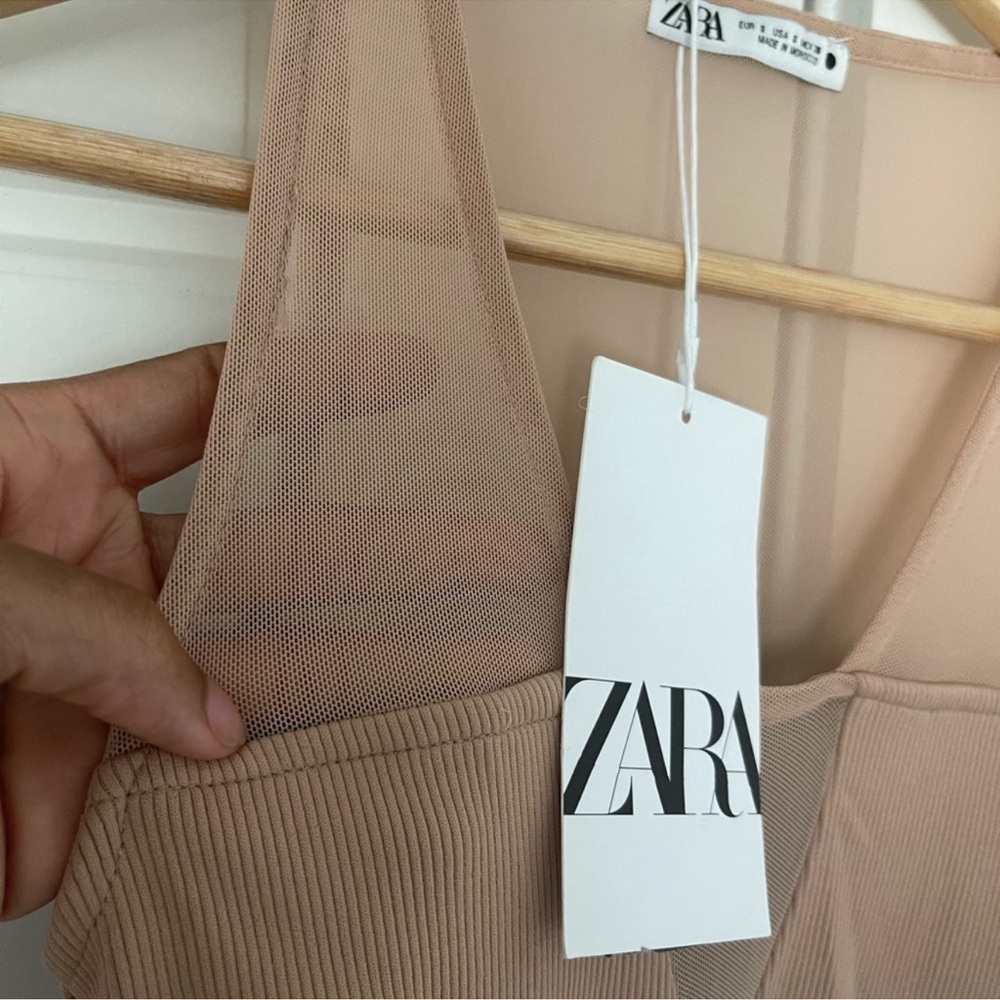 Zara Beige Tulle Bodysuit - Picture 5 of 9